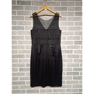 Calvin Klein Womens Black Sheer Shoulder Satin Knee Sleeve less Dress Size‎ 14